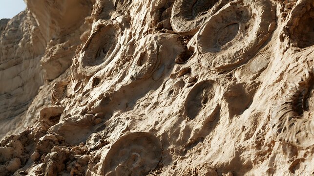 Ancient fossil textures preserved within limestone beneath balanced daylight premium paleontology science commercial visualization with exceptional natural detail