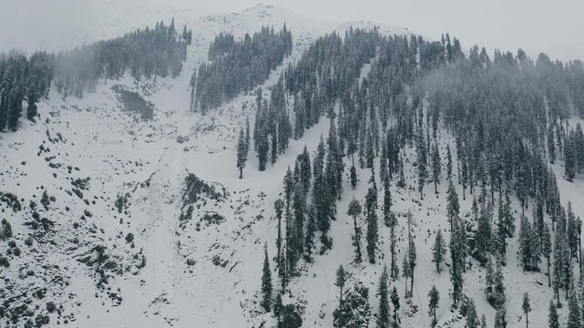 Aerial view of Babusar Pass in winter, Pakistan.