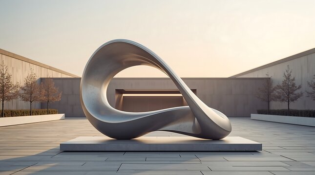Modern abstract metal sculpture on a plaza