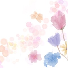 Obraz premium Watercolor floral background frame with colorful spring flowers and bokeh light effect