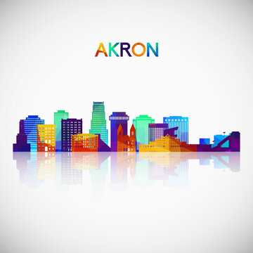 Akron skyline silhouette in colorful geometric style. Symbol for your design. Vector illustration.