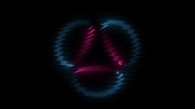 Abstract digital glitch animation loop with pulsating blue and pink neon light waves on dark background with futuristic effects