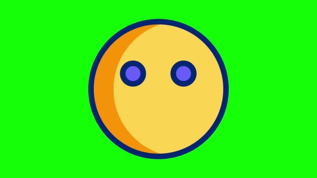 Cute yellow cartoon face icon with blinking eyes animation on green screen background loop footage