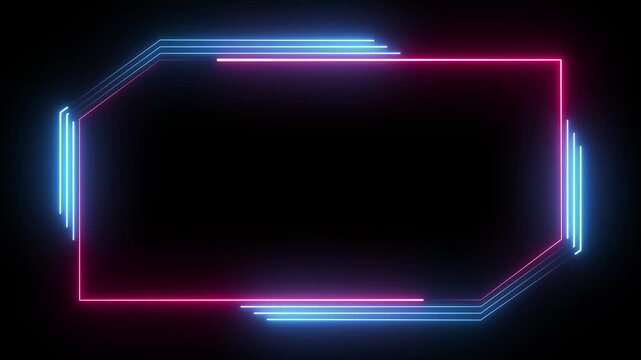 Neon glowing gaming frame with blue and pink lights looping on black background for live stream overlays