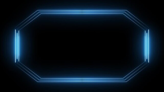 Glowing blue neon octagon frame loop on black background for gaming streams, seamless loop