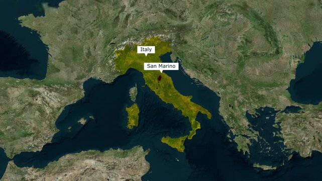 Digital animation of the republic of san marino map featuring borders and flag colors