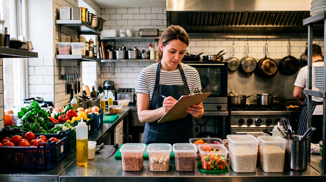 Chef checking inventory in a professional kitchen