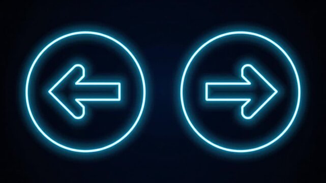 Bright blue neon glowing arrows in circles on a dark background
