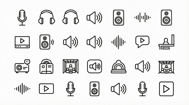 Audio and video equipment icons for broadcast and production.