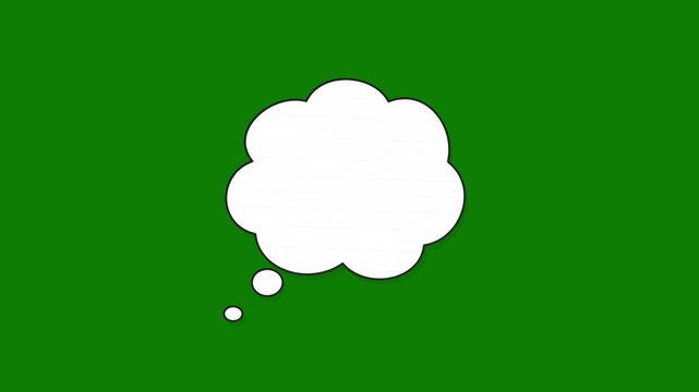 Minimalist thought bubble animation on green screen, white comic speech cloud icon, blank dream balloon for text overlay and video editing
