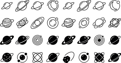 Planet space outline icon vector set with different saturn universe astronomy symbolsPlanet space outline icon vector set with different saturn universe astronomy symbols © MDJAHIDUL