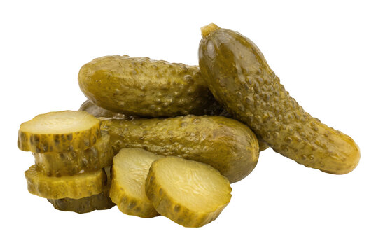Pile of pickled cucumbers whole and sliced
