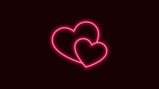 Glowing neon heart icon animation on black background