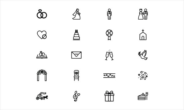 Set wedding, marrying, ceremony line icons.Vector illustration. Editable stroke