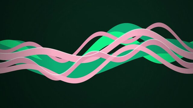 Pink green wavy ribbon lines flowing seamless loop