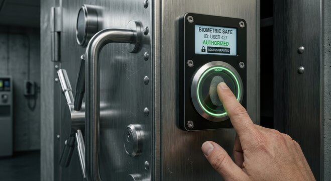 Human finger interacting with a modern biometric fingerprint scanner for secure access on a device.