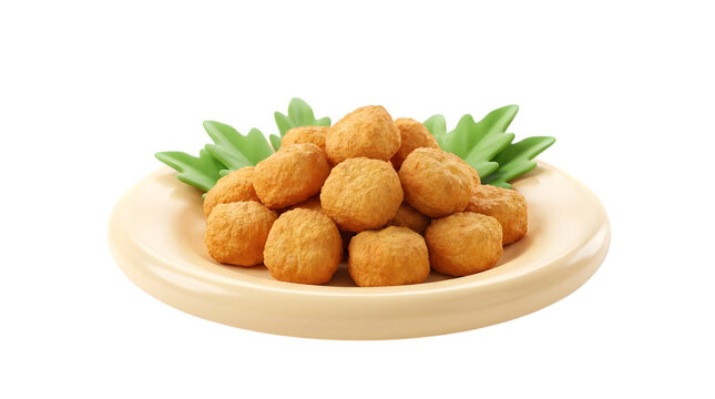 Crispy fried meatballs on a plate with greens, delicious snack and appetizer.