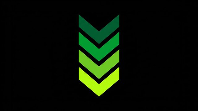 Green gradient downward chevrons on black background