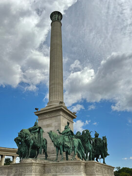 Statues of the 7 Magyar founding tribal chieftains from Central Asia in Budapest, Hungary