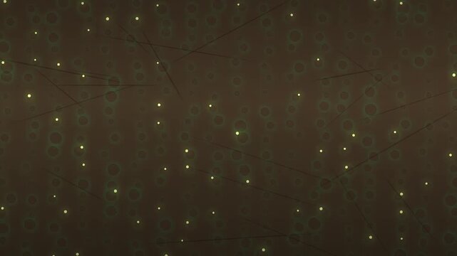 Glowing particles and dark lines on a textured brown background
