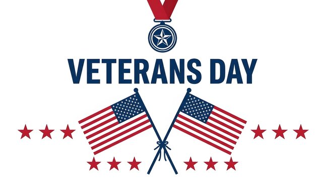 Honoring american heroes veterans day illustration with flags and military medal