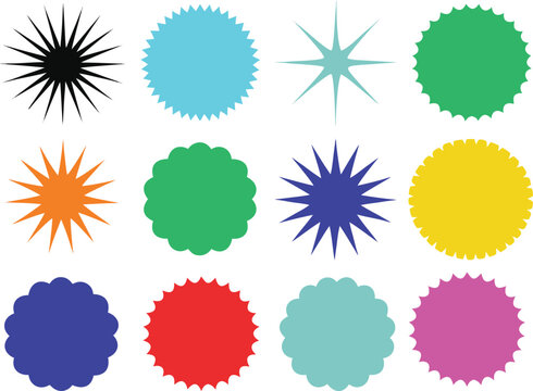 Premium Quality Colorful Starburst Badges and Scalloped Sale Stickers Vector Set