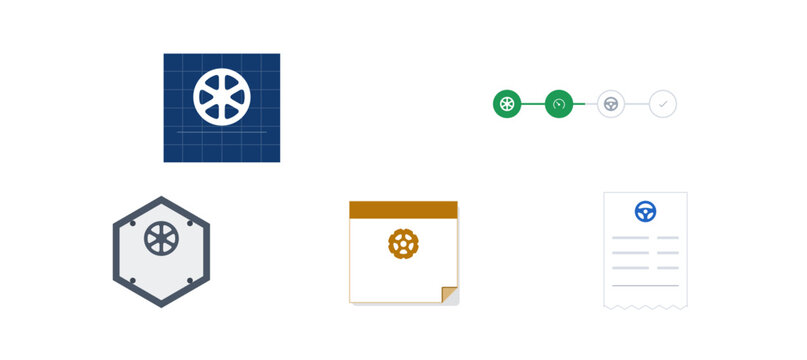 Wheel alignment icon set four wheel geometry camber toe and road test