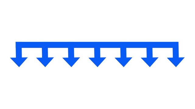 Row of small blue arrows pointing downward from a single horizontal line, representing even distribution or output branching downward flow pattern