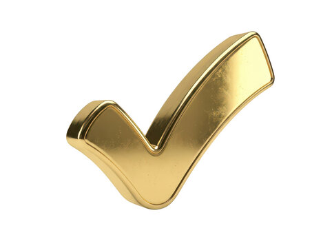 Shiny gold check mark icon on white background