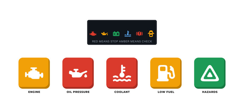 Car dashboard warning light icon set instrument cluster red amber