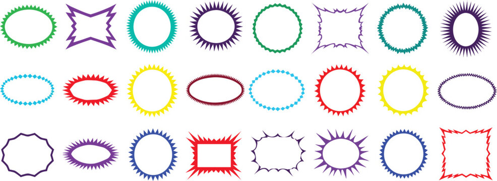 Vector Borders Set of Assorted Colorful Starburst Circular and Geometric Label Frames