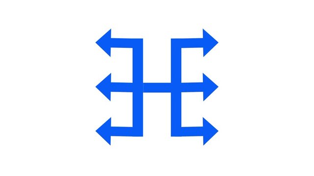A complex geometric blueprint featuring multiple interconnected blue arrows pointing in various directions to illustrate strategic planning and data routing pathways