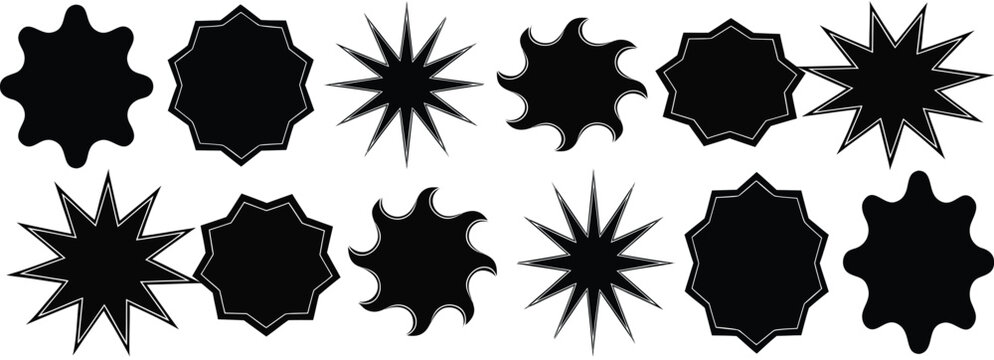 Vector Graphics: Set of Assorted Black Silhouette Starburst, Sunburst, and Geometric Label Icons