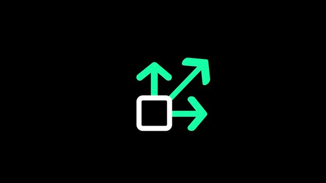 A clean white square box symbol with three green arrows extending from its top right corner indicates data export or object translation functionality in interfaces