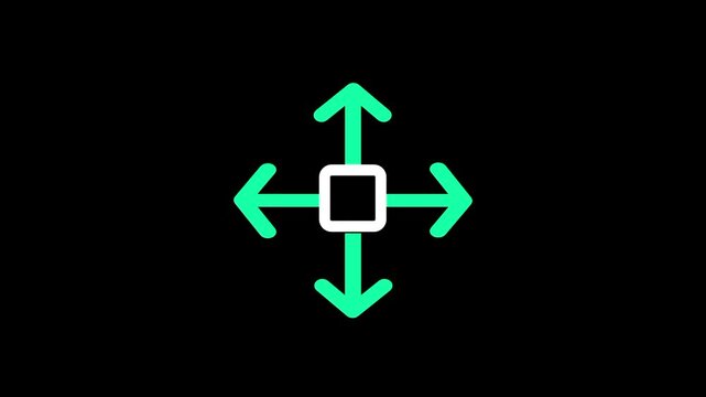 A central white square box features four green arrows pointing outward in opposite directions to represent multi directional resizing and element dragging actions