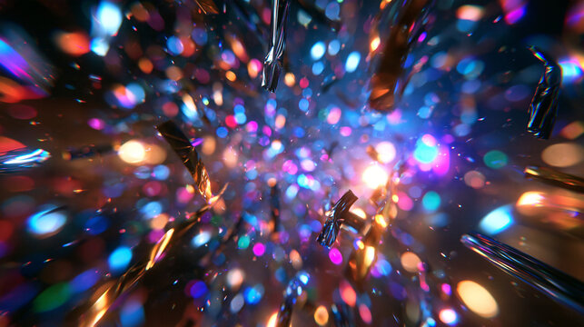 Explosion of Colorful Confetti and Festive Bokeh Lights