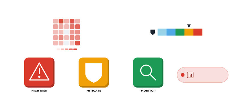 Risk matrix icon set likelihood and impact grid severity bar