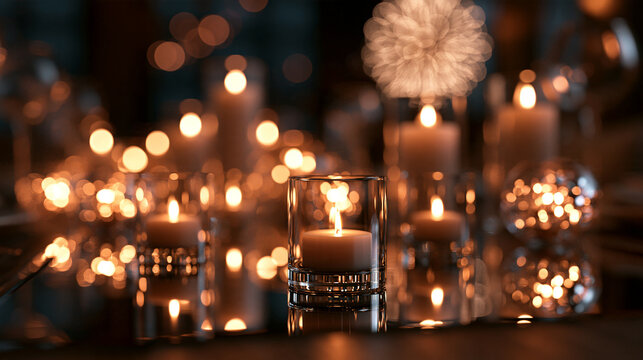 Romantic Candlelight and Bokeh Table Decoration at Event