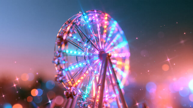 Ferris Wheel Illuminated with Colorful Lights at Night