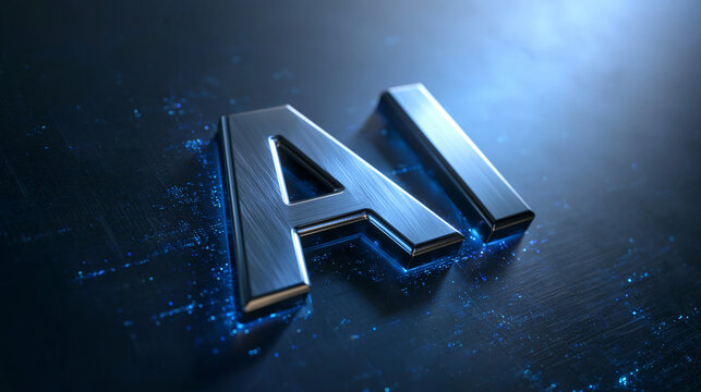 Metallic AI Letters on Futuristic Digital Tech Background