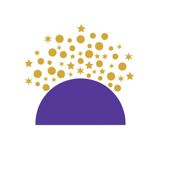 Purple semicircle with gold stars and circles