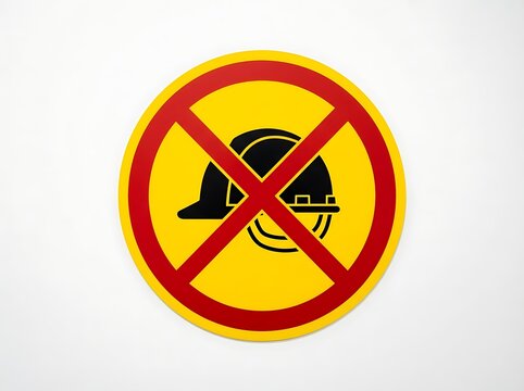 Hard hat required safety sign on a yellow circular background