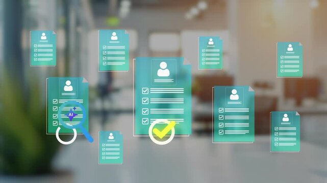 Automated resume screening and candidate evaluation using AI. AI recruitment system for smart hiring, human resources management technology and automation in 