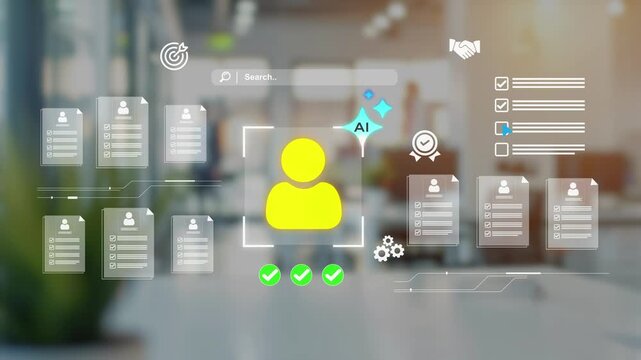 Automated resume screening and candidate evaluation using AI. AI recruitment system for smart hiring, human resources management technology and automation in 