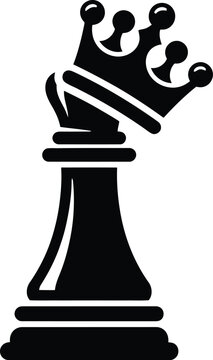 A black chess queen silhouette displays a regal form against a transparent background game strategy checkmate royal crown piece boardgame vector graphic monochrome minimalist elegant