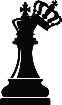 A black chess queen silhouette stands prominently against a white background showcasing its detailed form game strategy boardgame checkmate rook knight pawn king gambit tournament