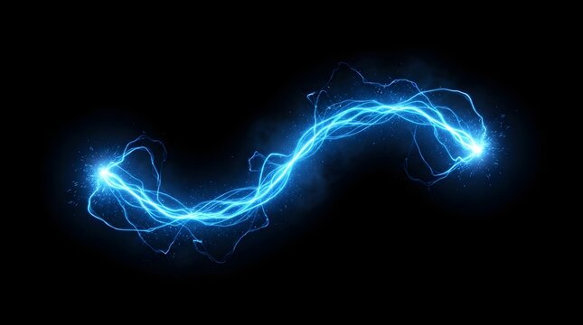 Blue Plasma Energy Wave with Glowing Electric Light Trails and Particles