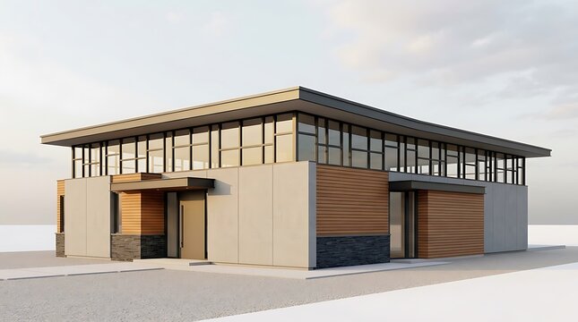 A refined low-profile home using elevated grid-pattern clerestory glazing as its defining architectural feature.