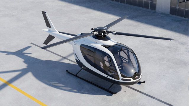 Modern Electric Flying Taxi at a Futuristic Vertiport.