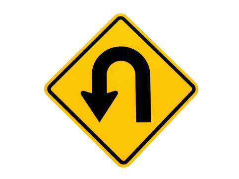 Yellow u-turn traffic sign icon
